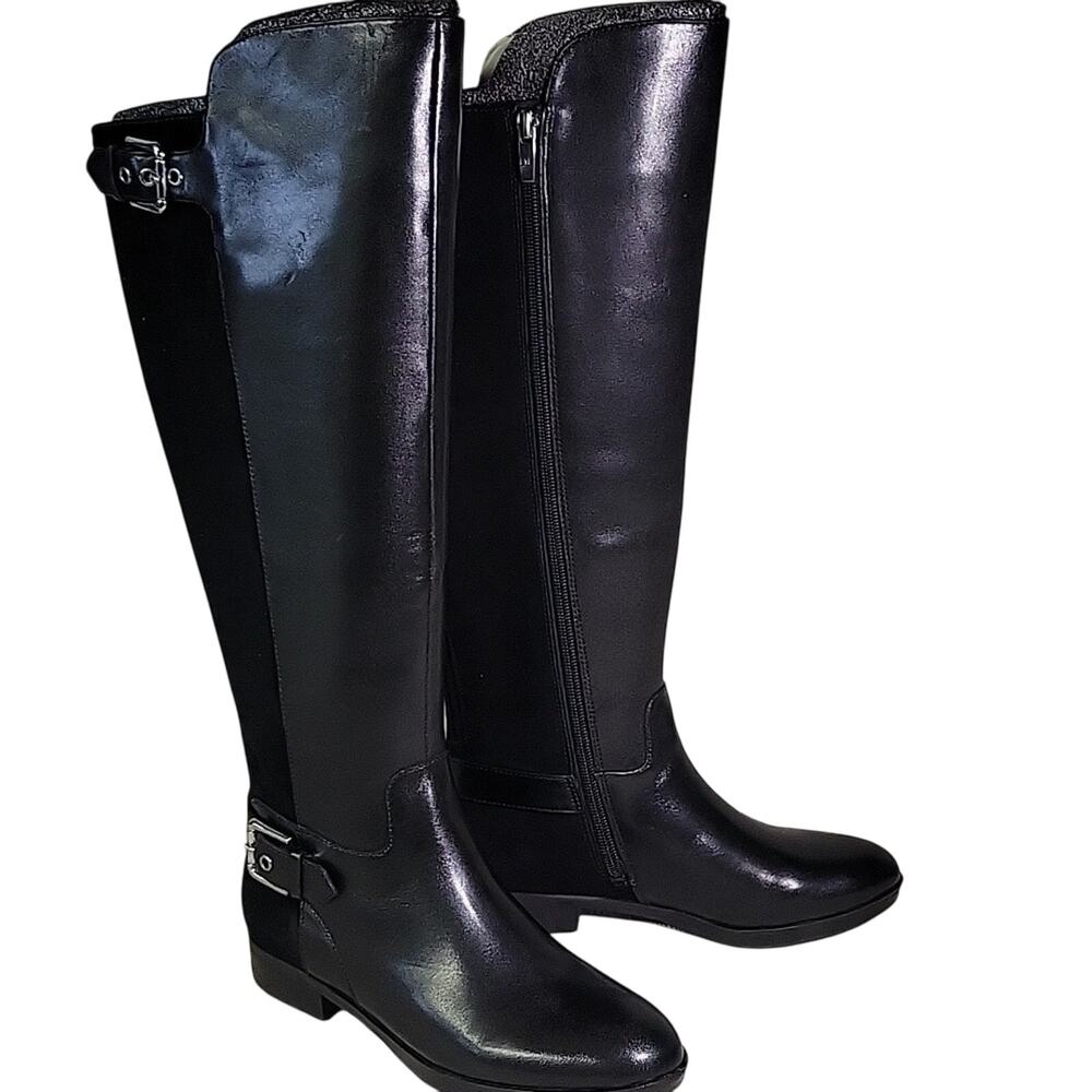 Marc Fisher Damsel Black Leather Riding Boots Womens Size 5 NEW